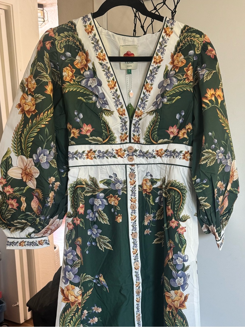 FARM Rio Green Floral Deep V Maxi Dress with Cream Trim - Picture 4 of 5